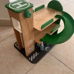 Wooden Toy Parking Garage with Green Ramp